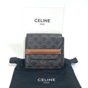 CELINE Card Case triomphe wallet with flap Folded wallet Leather Brown